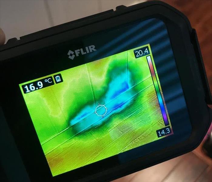 thermal imaging camera showing wet materials